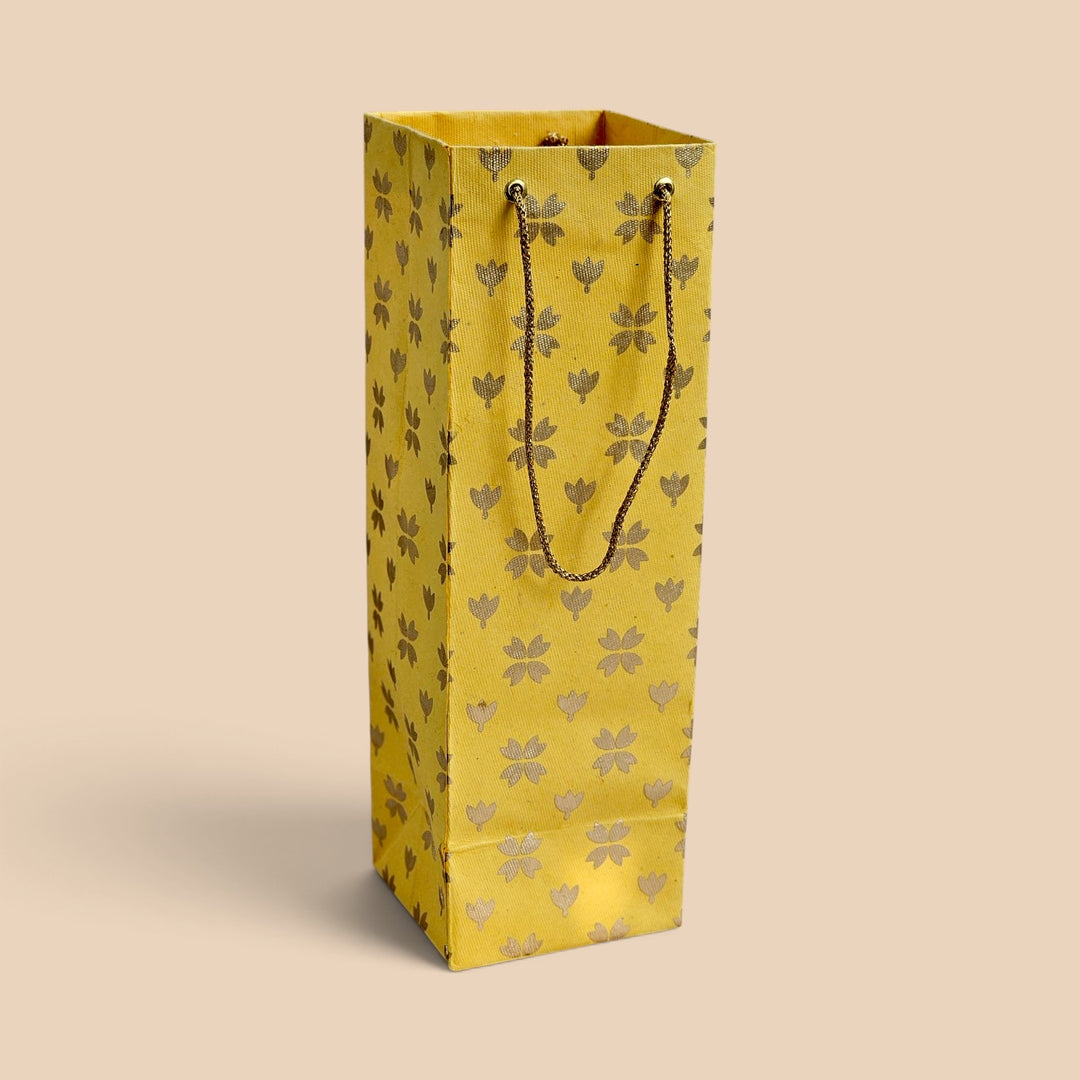 "Butterfly Clover" Handmade Golden Screen Printed Bottle Paper Bag For Festive Gifting