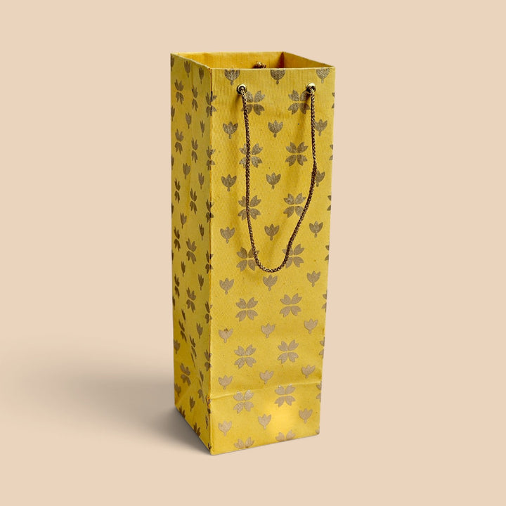 "Butterfly Clover" Handmade Golden Screen Printed Bottle Paper Bag For Festive Gifting