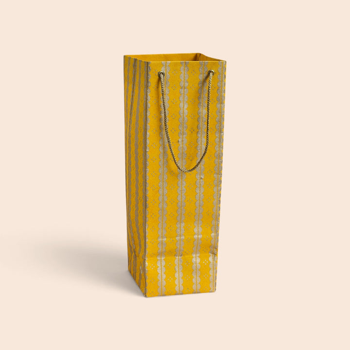 "Lace" Handmade Golden Screen Printed Bottle Paper Bag For Festive Gifting