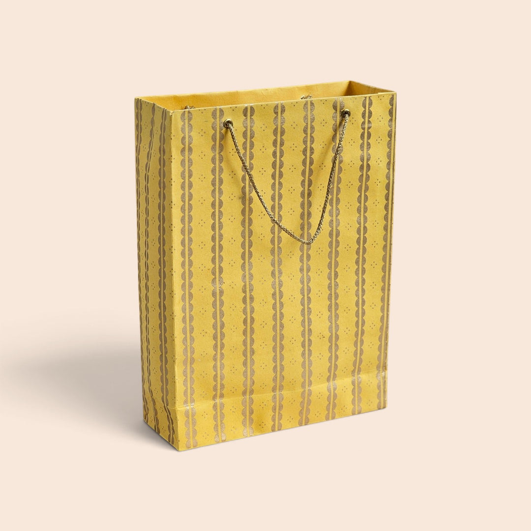 "Lace" Handmade Golden Screen Printed Small Paper Bag For Festive Gifting