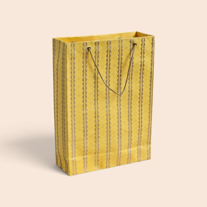 "Lace" Handmade Golden Screen Printed Small Paper Bag For Festive Gifting