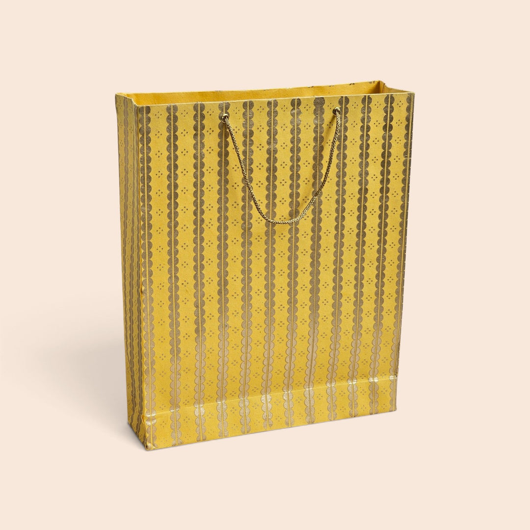 "Lace" Handmade Golden Screen Printed Medium Paper Bag For Festive Gifting