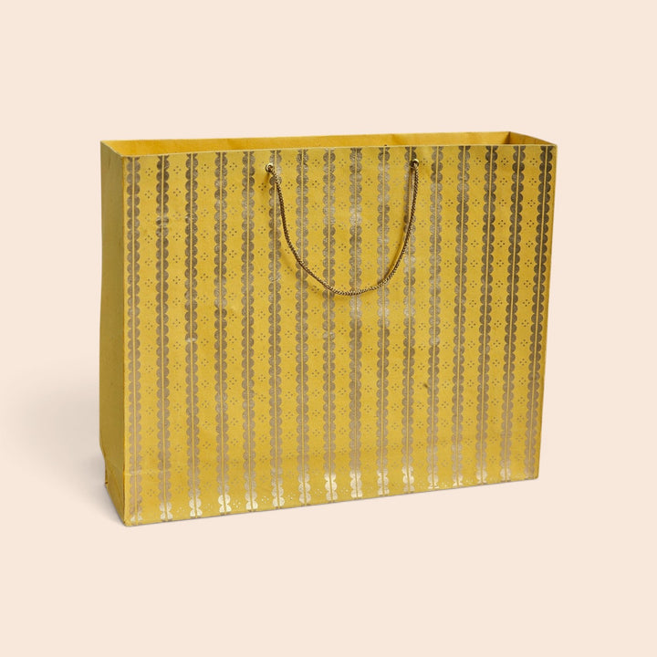 "Lace" Handmade Golden Screen Printed Large Paper Bag For Festive Gifting