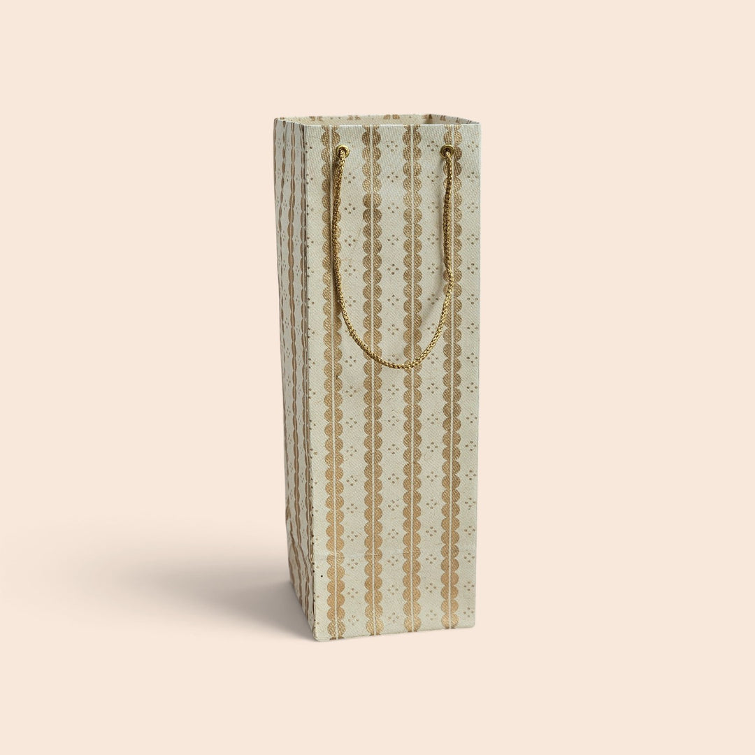 "Lace" Handmade Golden Screen Printed Bottle Paper Bag For Festive Gifting