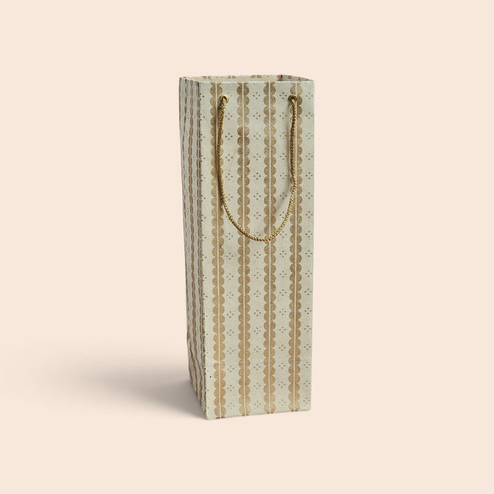 "Lace" Handmade Golden Screen Printed Bottle Paper Bag For Festive Gifting