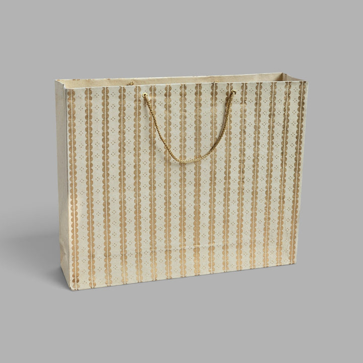 "Lace" Handmade Golden Screen Printed Large Paper Bag For Festive Gifting
