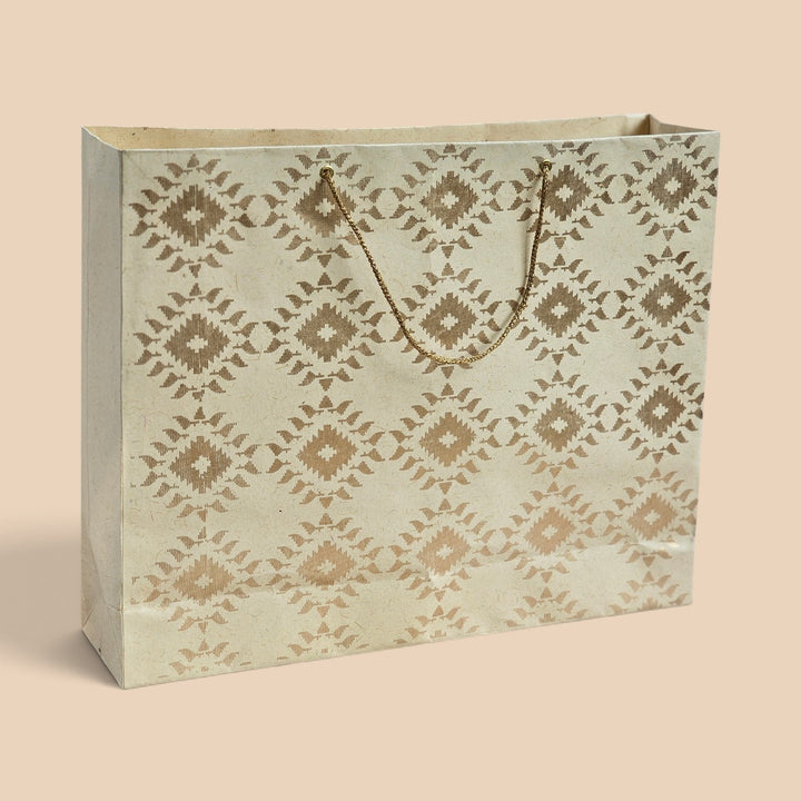 "Box Jamdani" Handmade Golden Screen Printed Large Paper Bag For Festive Gifting