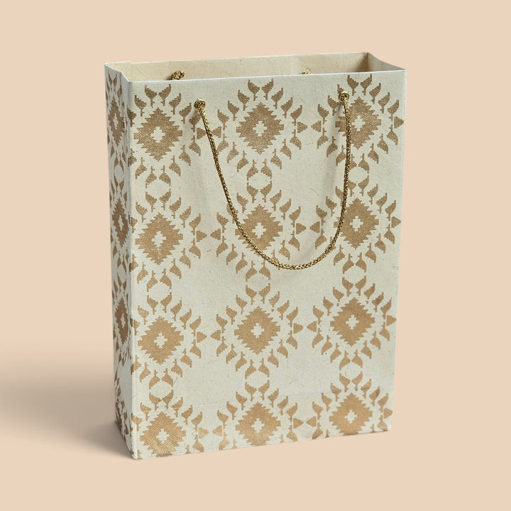 "Box Jamdani" Handmade Golden Screen Printed Small Paper Bag For Festive Gifting