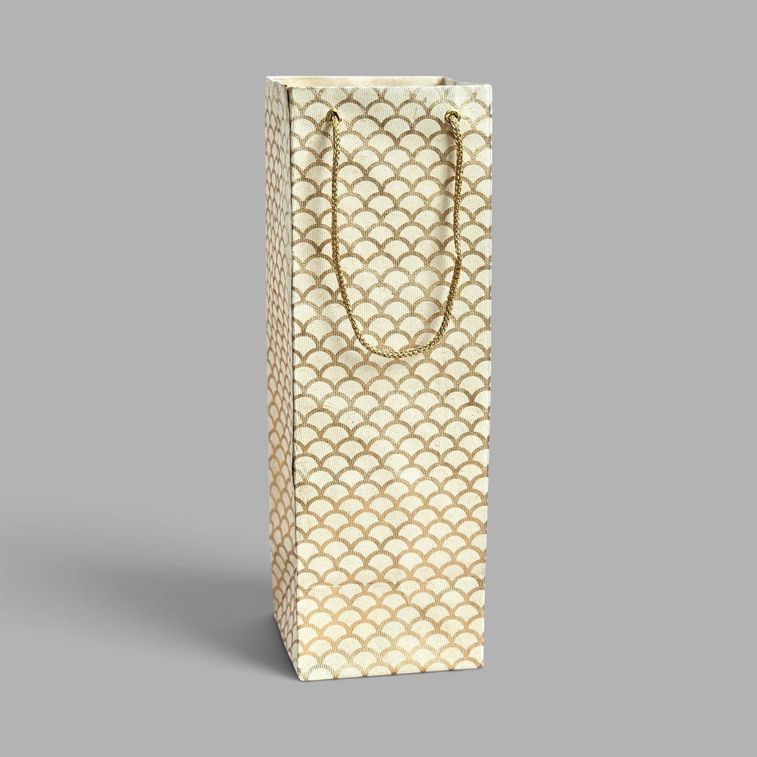 "Fishscale" Handmade Golden Screen Printed Bottle Paper Bag For Festive Gifting