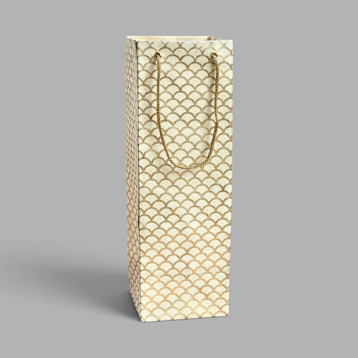 "Fishscale" Handmade Golden Screen Printed Bottle Paper Bag For Festive Gifting