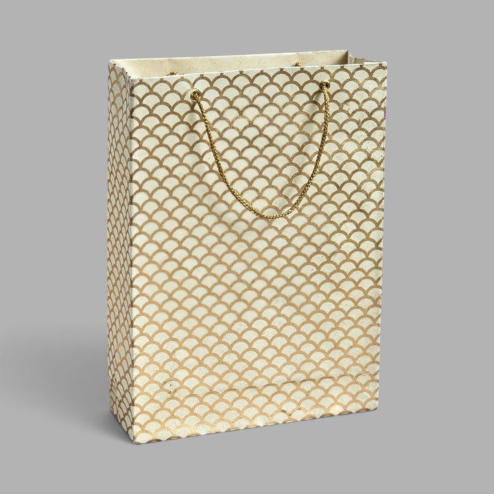 "Fishscale" Handmade Golden Screen Printed Small Paper Bag For Festive Gifting