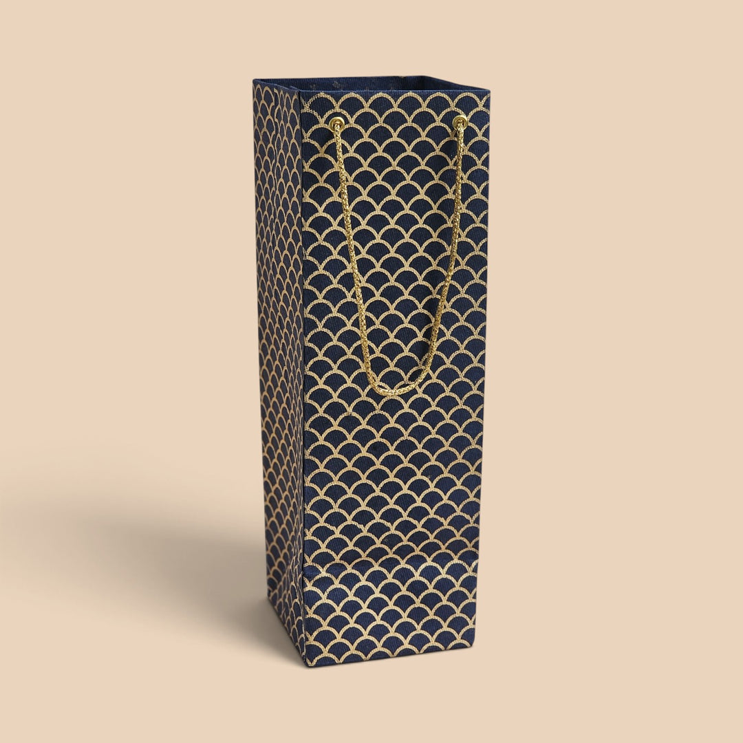 "Fishscale" Handmade Golden Screen Printed Bottle Paper Bag For Festive Gifting