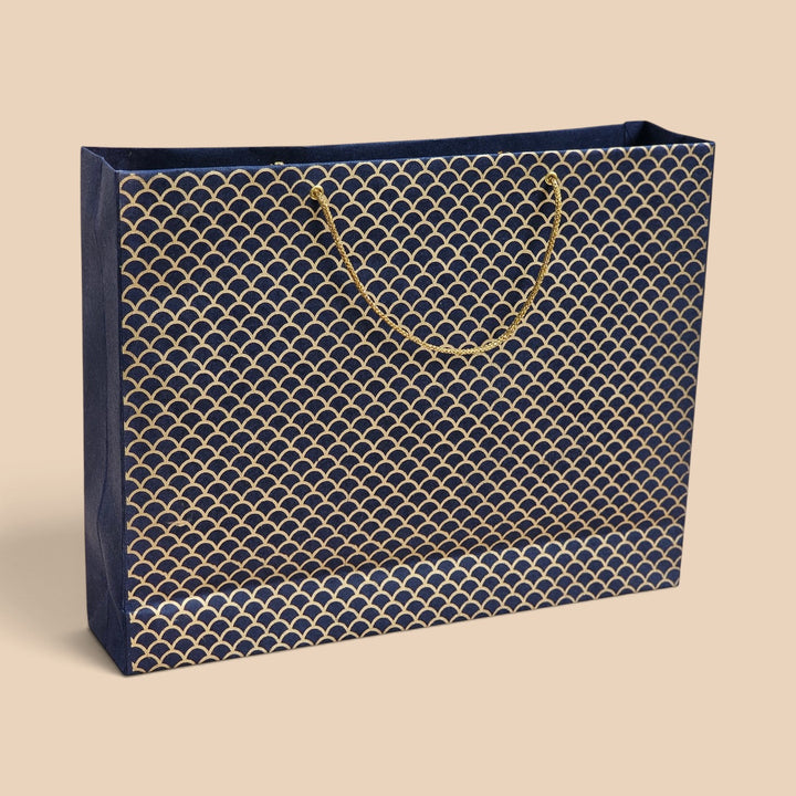 "Fishscale" Handmade Golden Screen Printed Large Paper Bag For Festive Gifting