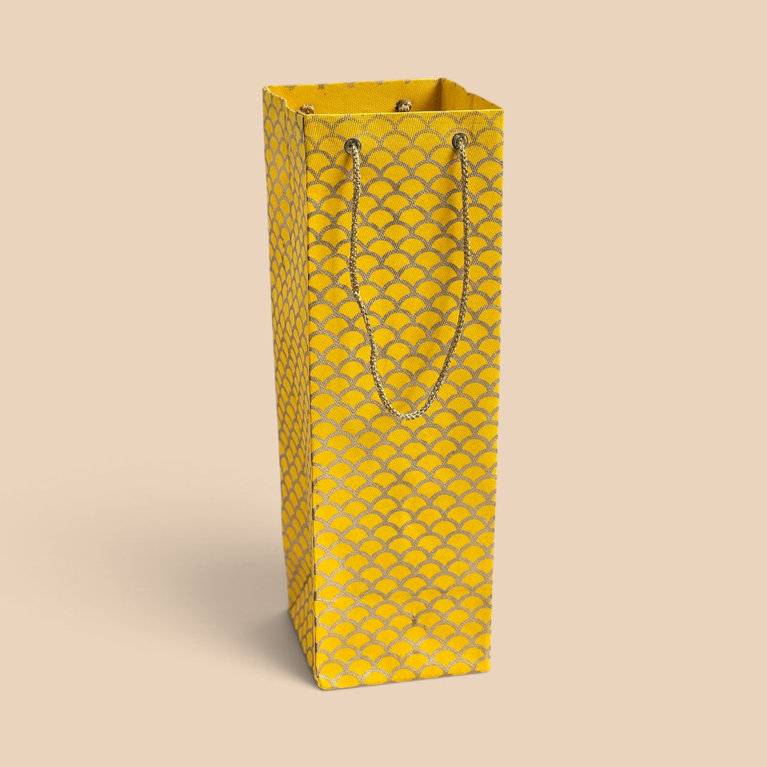 "Fishscale" Handmade Golden Screen Printed Bottle Paper Bag For Festive Gifting