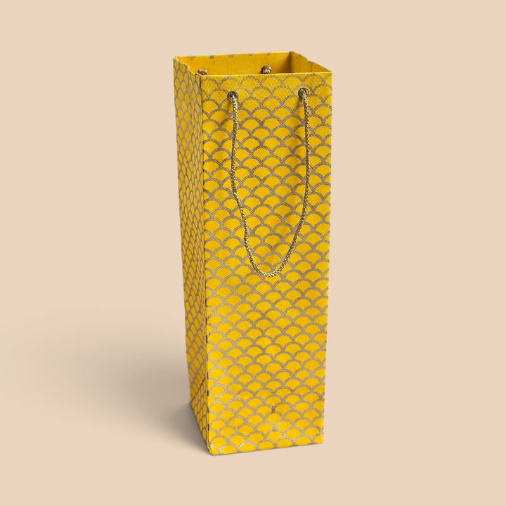 "Fishscale" Handmade Golden Screen Printed Bottle Paper Bag For Festive Gifting
