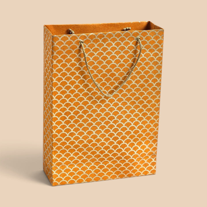 "Fishscale" Handmade Golden Screen Printed Small Paper Bag For Festive Gifting