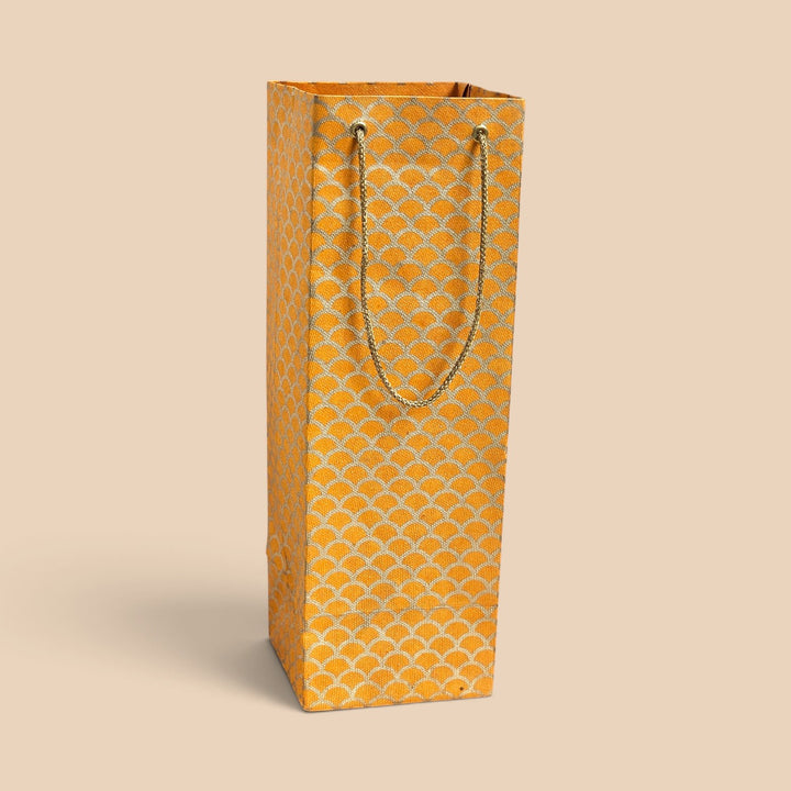 "Fishscale" Handmade Golden Screen Printed Bottle Paper Bag For Festive Gifting