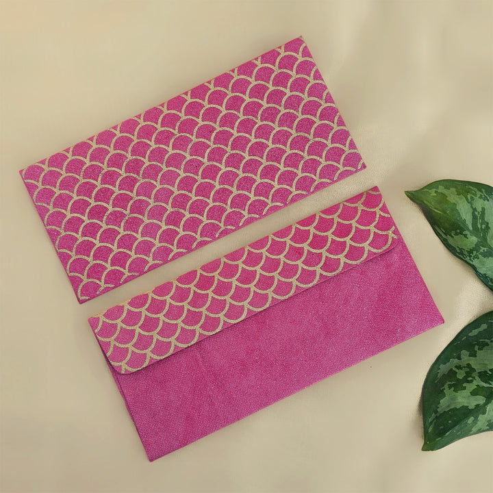 Set Of 5 "Fish Scale Outline" Screen Printed Handmade Paper Gift Envelopes With Flap Closure For Festive Gifting
