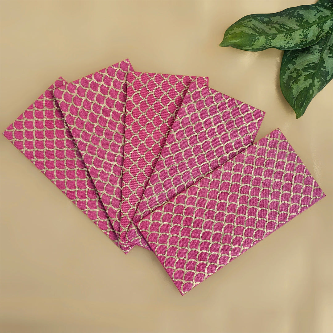 Set Of 5 "Fish Scale Outline" Screen Printed Handmade Paper Gift Envelopes With Flap Closure For Festive Gifting