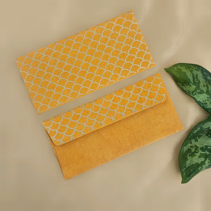 Set Of 5 "Fish Scale Outline" Screen Printed Handmade Paper Gift Envelopes With Flap Closure For Festive Gifting