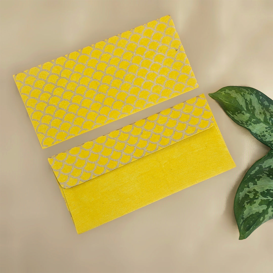 Set Of 5 "Fish Scale Outline" Screen Printed Handmade Paper Gift Envelopes With Flap Closure For Festive Gifting