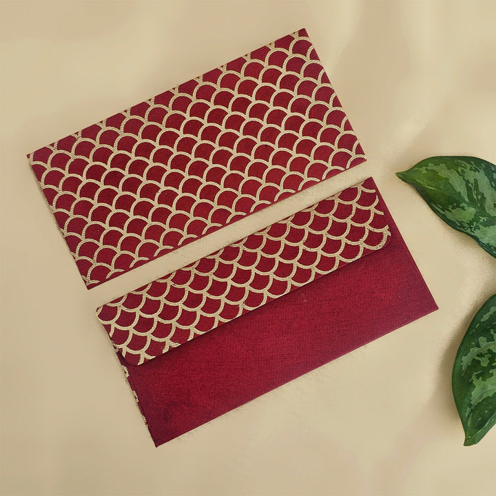 Set Of 5 "Fish Scale Outline" Screen Printed Handmade Paper Gift Envelopes With Flap Closure For Festive Gifting