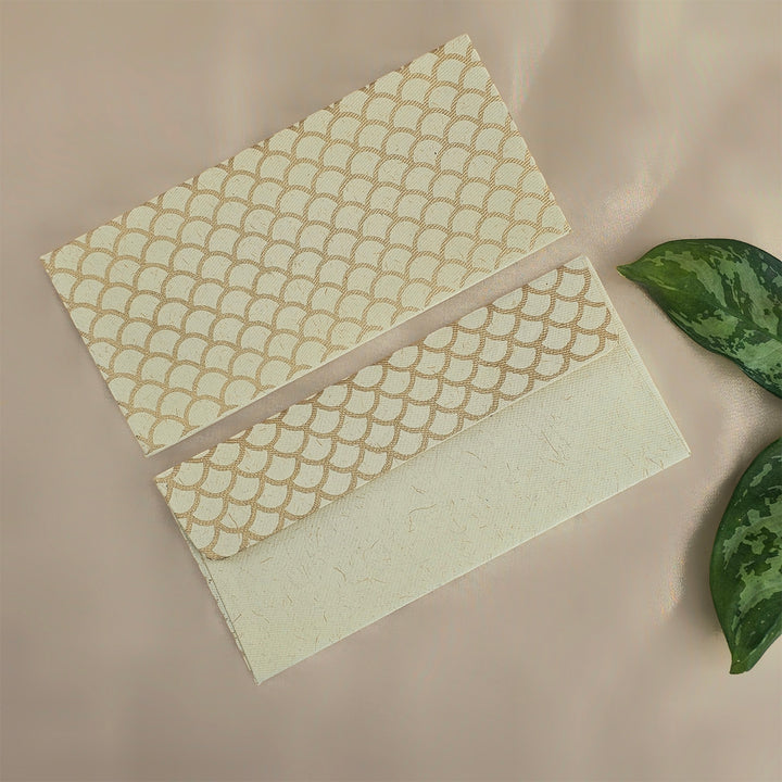 Set Of 5 "Fish Scale Outline" Screen Printed Handmade Paper Gift Envelopes With Flap Closure For Festive Gifting