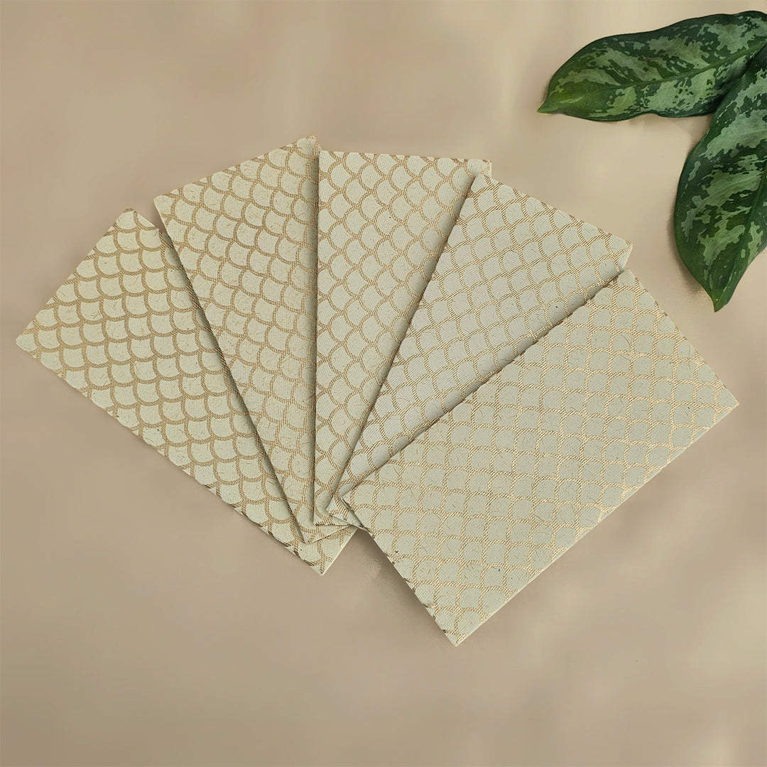 Set Of 5 "Fish Scale Outline" Screen Printed Handmade Paper Gift Envelopes With Flap Closure For Festive Gifting