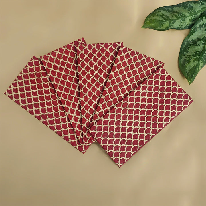 Set Of 5 "Fish Scale Outline" Screen Printed Handmade Paper Gift Envelopes With Flap Closure For Festive Gifting