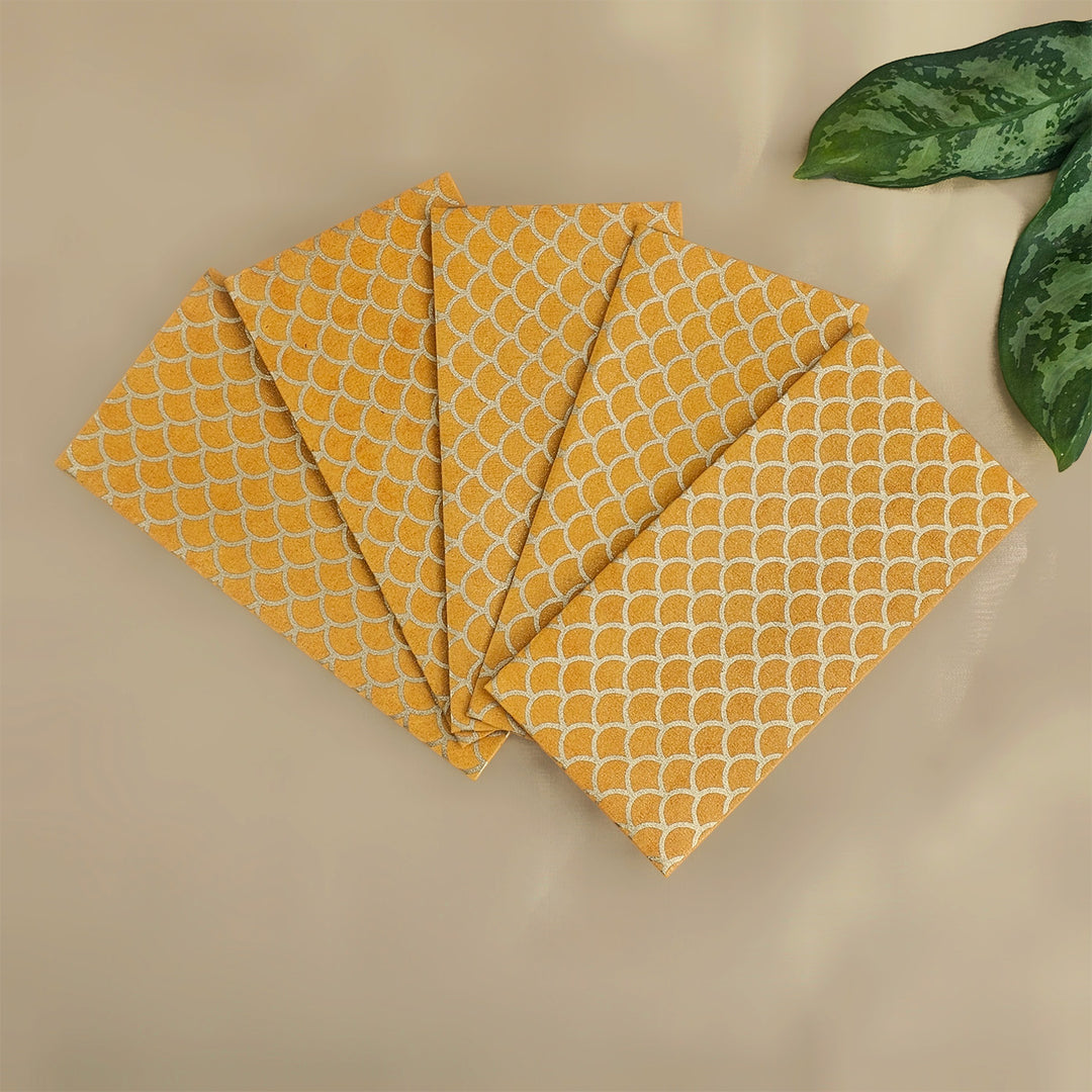 Set Of 5 "Fish Scale Outline" Screen Printed Handmade Paper Gift Envelopes With Flap Closure For Festive Gifting