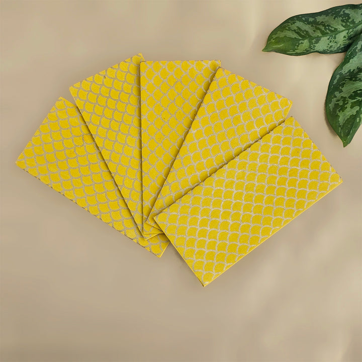 Set Of 5 "Fish Scale Outline" Screen Printed Handmade Paper Gift Envelopes With Flap Closure For Festive Gifting