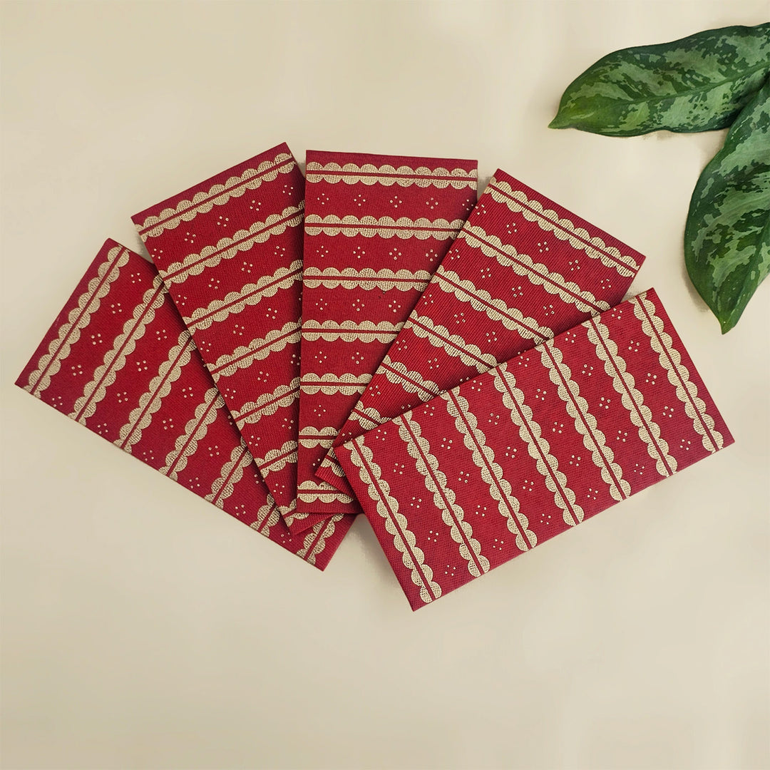 Set Of 5 "Lace" Screen Printed Handmade Paper Gift Envelopes With Flap Closure For Festive Gifting