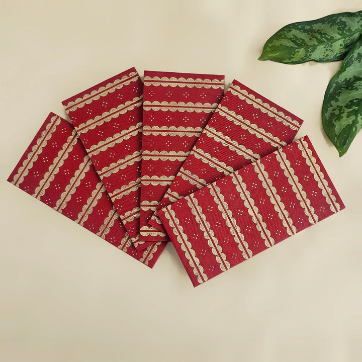 Set Of 5 "Lace" Screen Printed Handmade Paper Gift Envelopes With Flap Closure For Festive Gifting