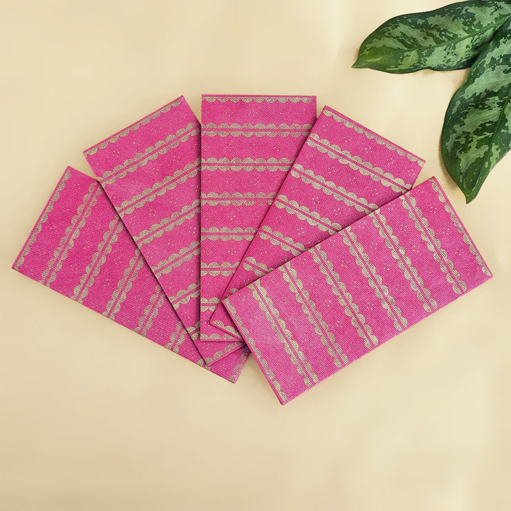 Set Of 5 "Lace" Screen Printed Handmade Paper Gift Envelopes With Flap Closure For Festive Gifting