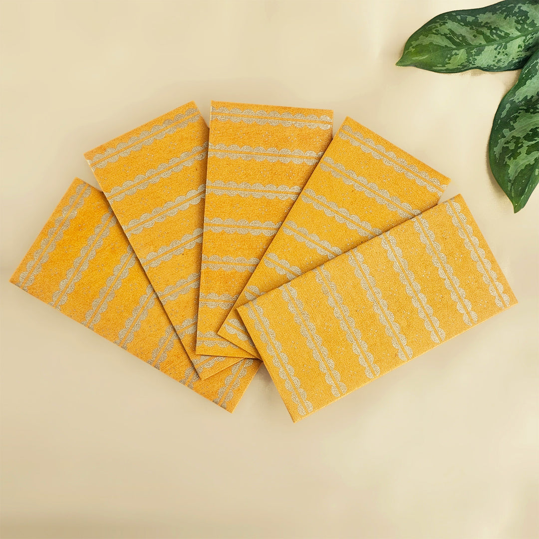 Set Of 5 "Lace" Screen Printed Handmade Paper Gift Envelopes With Flap Closure For Festive Gifting