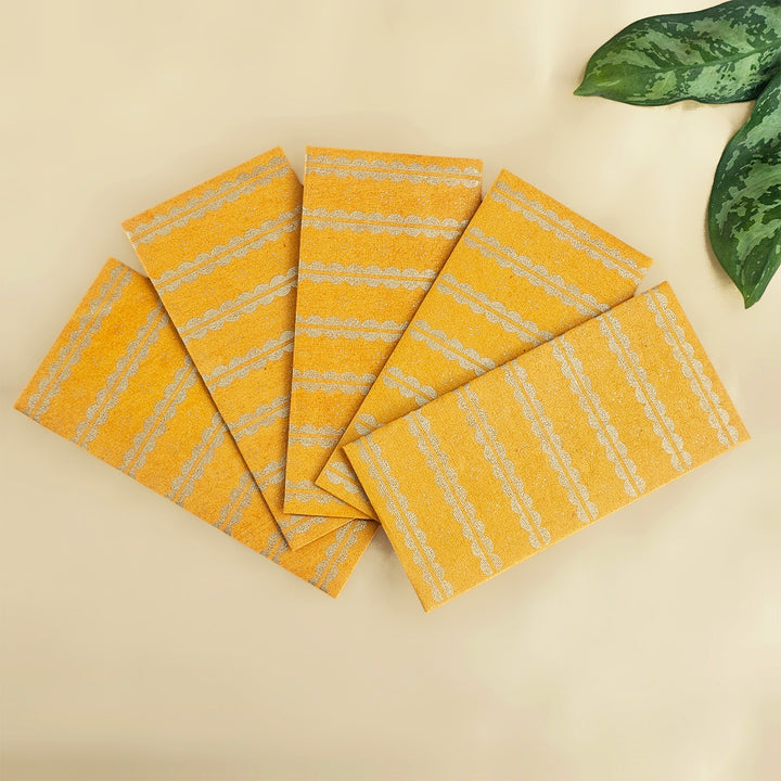 Set Of 5 "Lace" Screen Printed Handmade Paper Gift Envelopes With Flap Closure For Festive Gifting