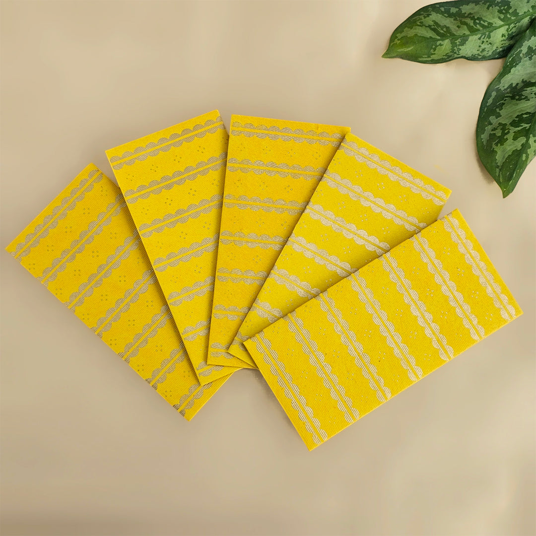 Set Of 5 "Lace" Screen Printed Handmade Paper Gift Envelopes With Flap Closure For Festive Gifting
