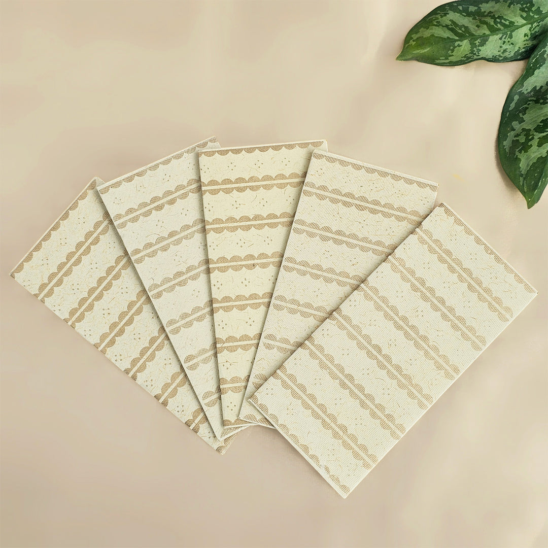 Set Of 5 "Lace" Screen Printed Handmade Paper Gift Envelopes With Flap Closure For Festive Gifting