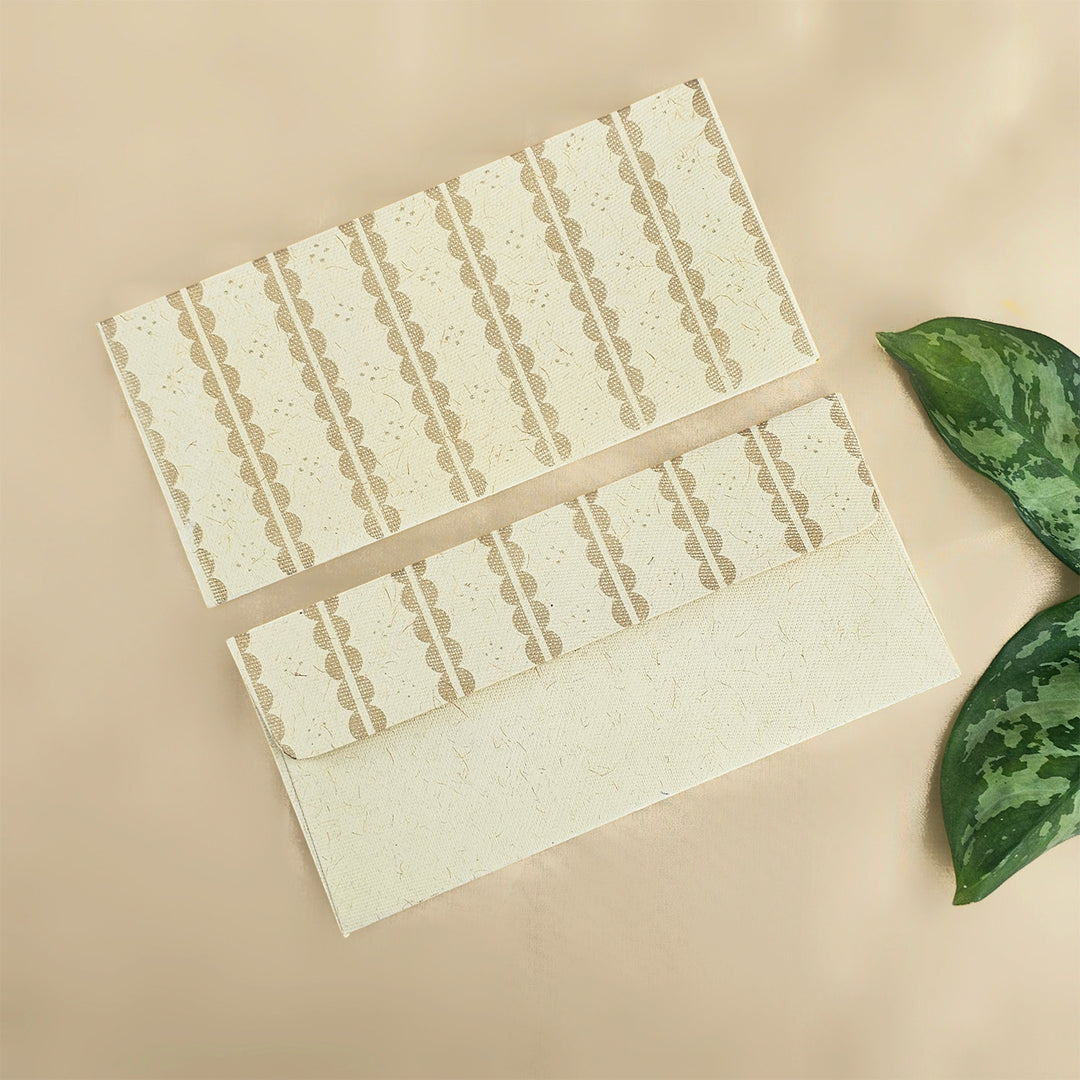 Set Of 5 "Lace" Screen Printed Handmade Paper Gift Envelopes With Flap Closure For Festive Gifting