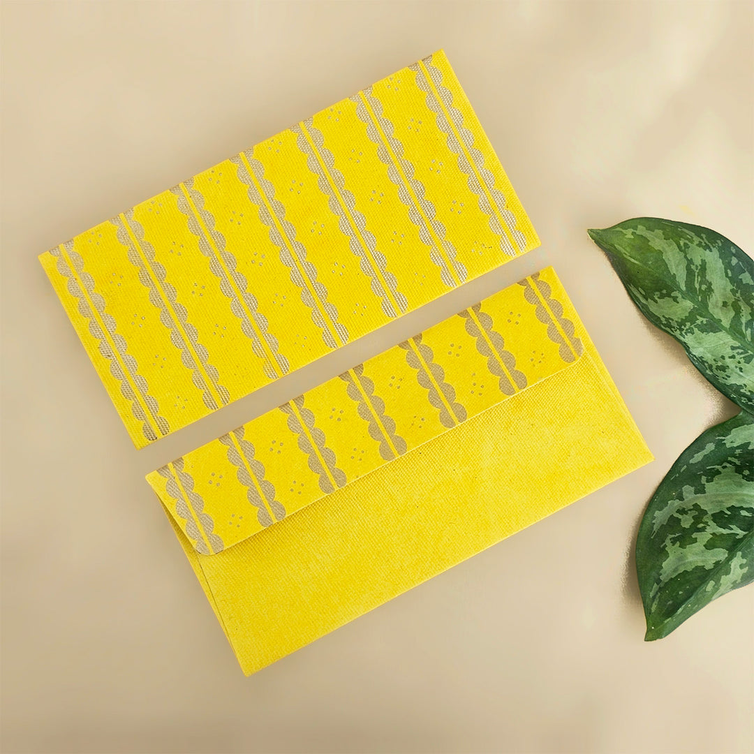 Set Of 5 "Lace" Screen Printed Handmade Paper Gift Envelopes With Flap Closure For Festive Gifting