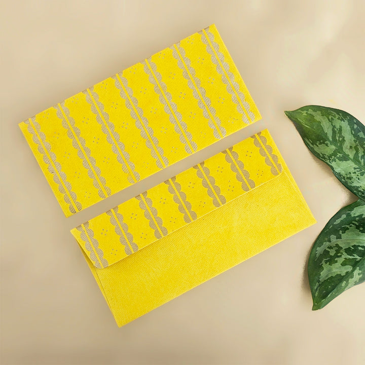 Set Of 5 "Lace" Screen Printed Handmade Paper Gift Envelopes With Flap Closure For Festive Gifting