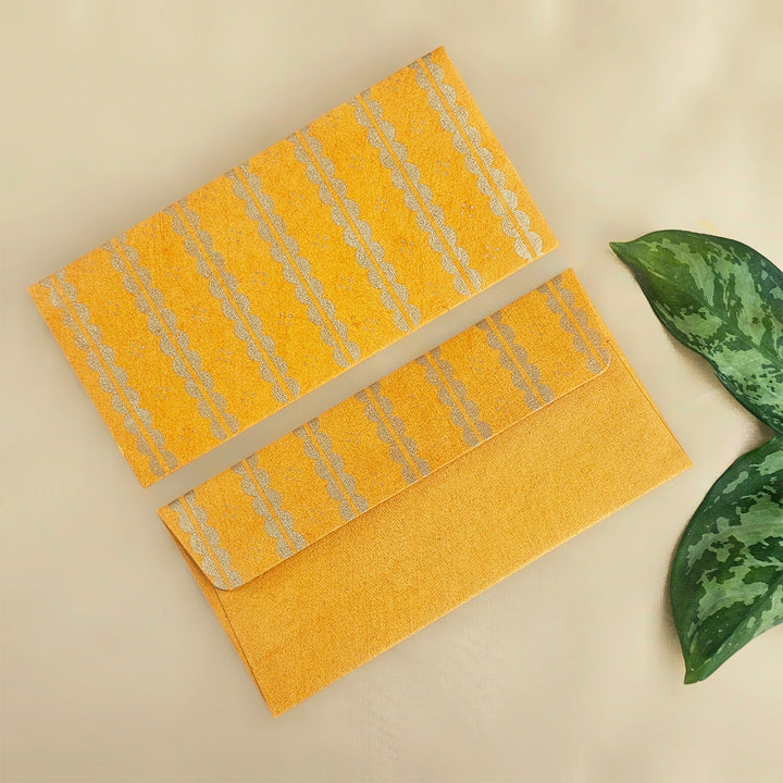 Set Of 5 "Lace" Screen Printed Handmade Paper Gift Envelopes With Flap Closure For Festive Gifting