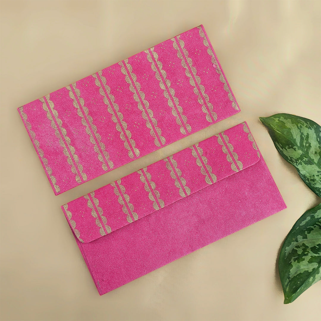Set Of 5 "Lace" Screen Printed Handmade Paper Gift Envelopes With Flap Closure For Festive Gifting