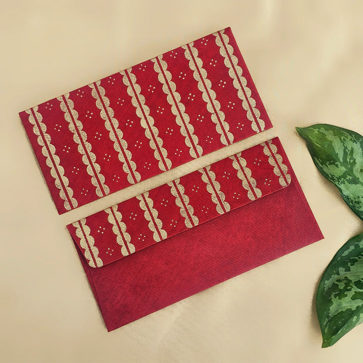 Set Of 5 "Lace" Screen Printed Handmade Paper Gift Envelopes With Flap Closure For Festive Gifting