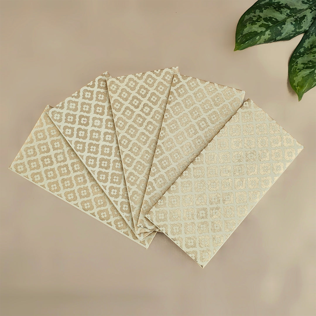 Set Of 5 "Mughal Boota" Screen Printed Handmade Paper Gift Envelopes With Flap Closure For Festive Gifting