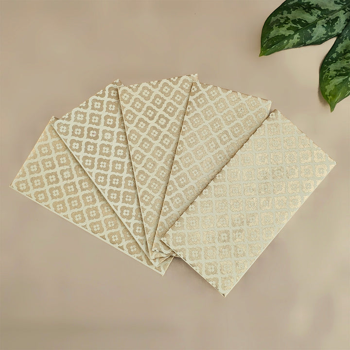 Set Of 5 "Mughal Boota" Screen Printed Handmade Paper Gift Envelopes With Flap Closure For Festive Gifting