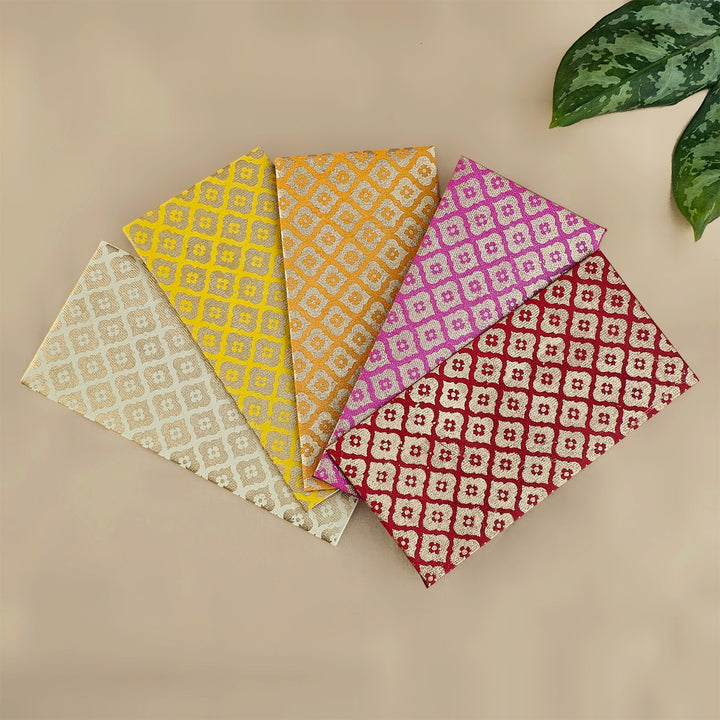 Set Of 5 "Mughal Boota" Screen Printed Handmade Paper Gift Envelopes With Flap Closure For Festive Gifting
