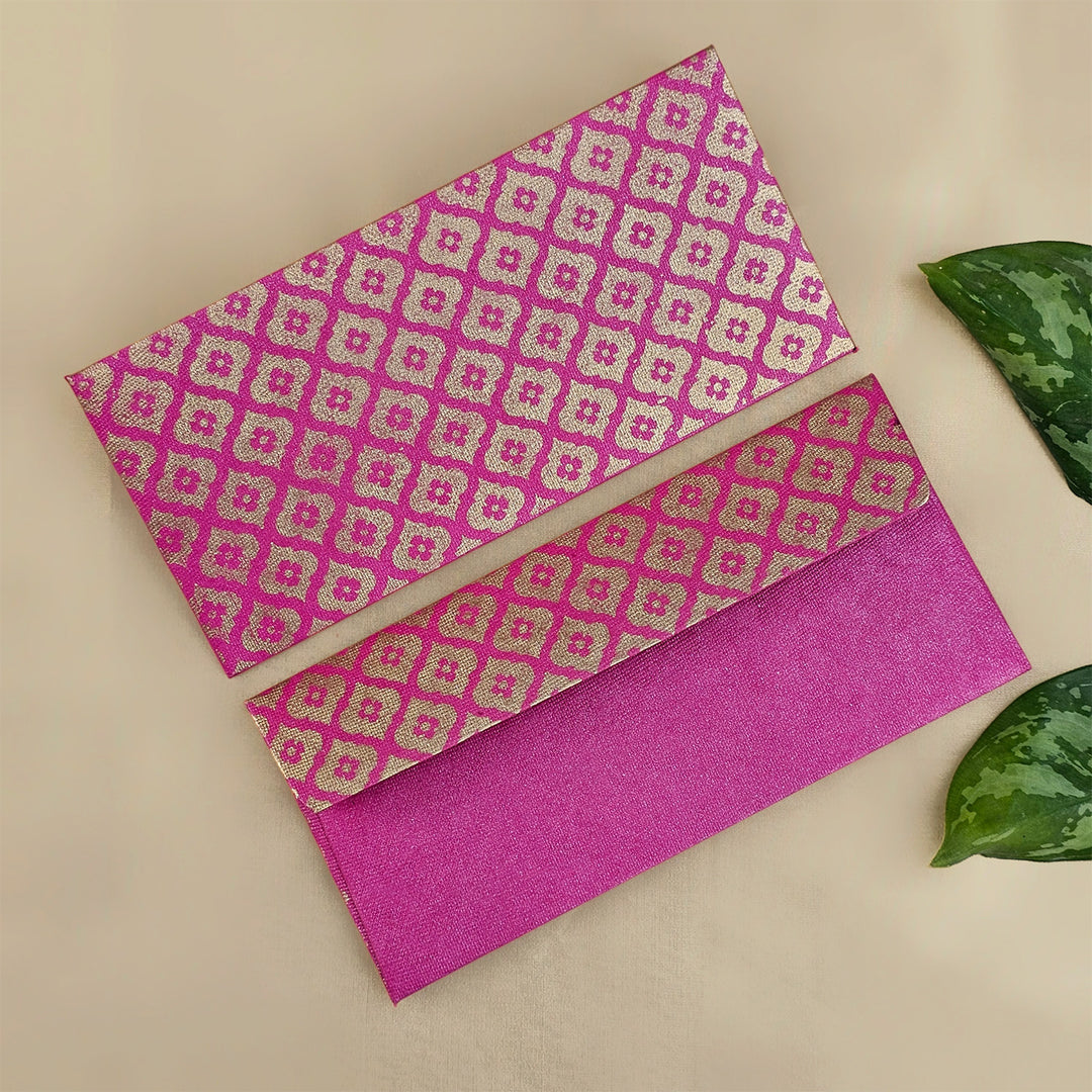 Set Of 5 "Mughal Boota" Screen Printed Handmade Paper Gift Envelopes With Flap Closure For Festive Gifting