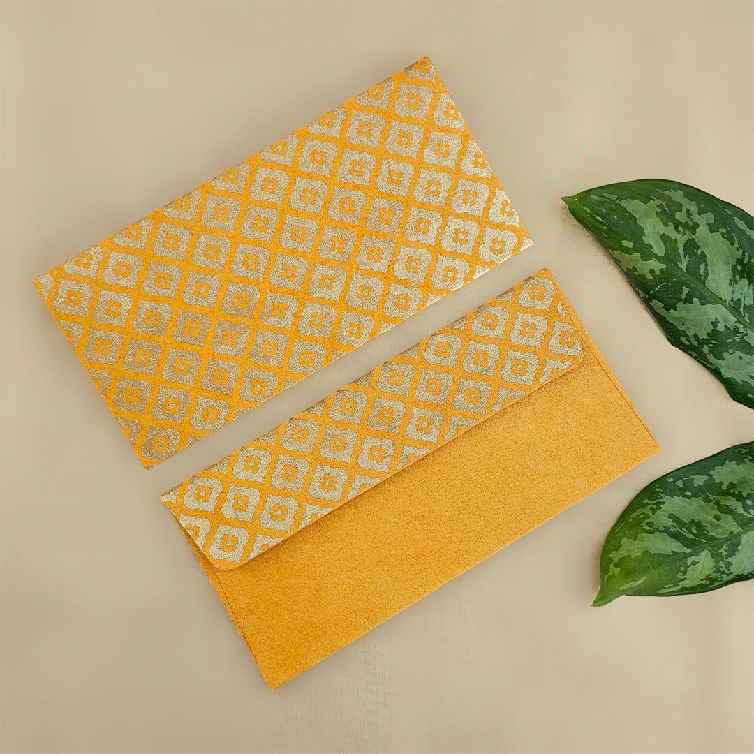 Set Of 5 "Mughal Boota" Screen Printed Handmade Paper Gift Envelopes With Flap Closure For Festive Gifting