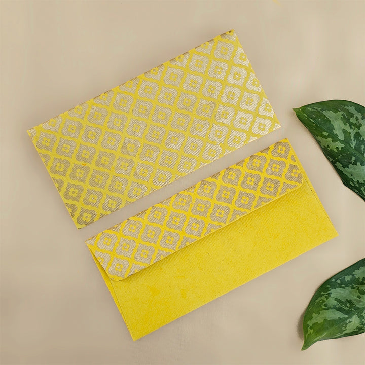 Set Of 5 "Mughal Boota" Screen Printed Handmade Paper Gift Envelopes With Flap Closure For Festive Gifting